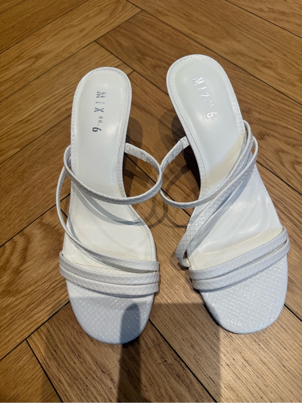 Mix No. 6 White Strappy Square-Toe Slide Heels
